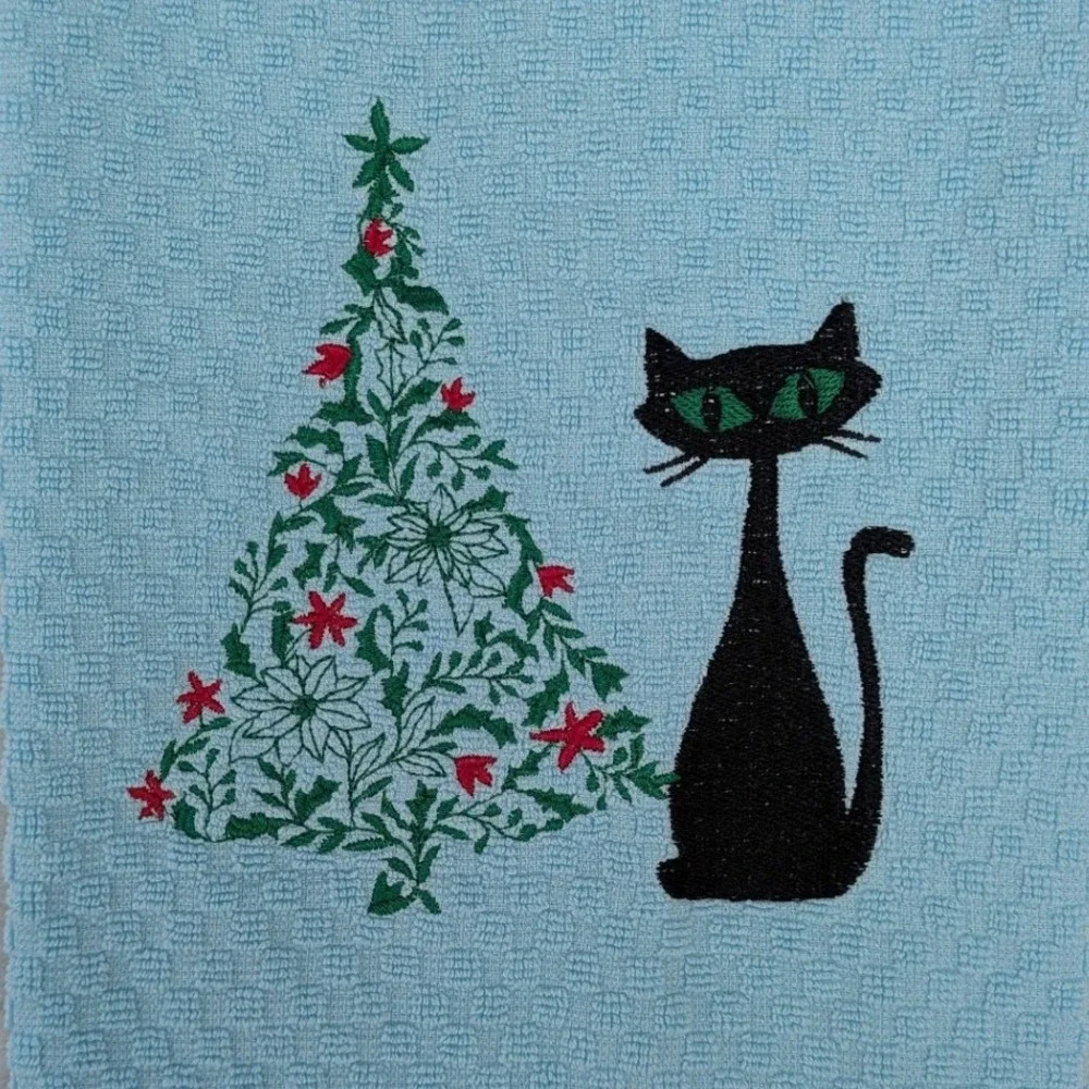 Christmas Mid Mod Cat Retro Mid-Century Modern Atomic Kitchen Bar Hand Towel